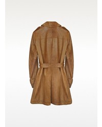 Forzieri Brown Leather Belted Trench Coat