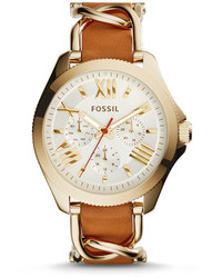 Fossil Cecile Multifunction Gold Tone Tan Leather Watch