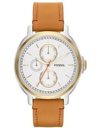 Fossil Chelsey Crystal Bezel Multifunction Leather Strap Watch 39mm