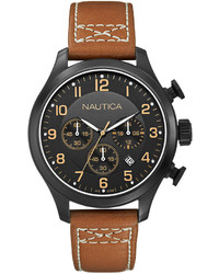 Nautica Chronograph Tan Leather Strap Watch 44mm N16599g