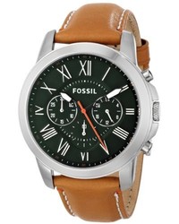 Fossil Fs4918 Grant Chronograph Stainless Steel Watch With Tan Leather Band
