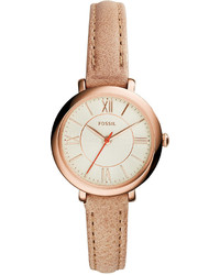 Fossil Jacqueline Brown Tan Leather Strap Watch 26mm Es3802