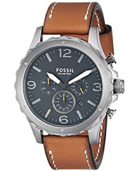 Fossil Jr1467 Nate Stainless Steel Watch With Tan Leather Band
