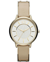 Armani Exchange Ladies Olivia Goldtone Watch With Gold Leather Strap