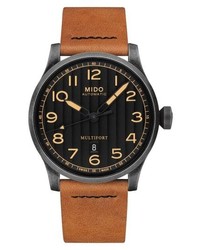 MIDO Multifort Leather Strap Watch