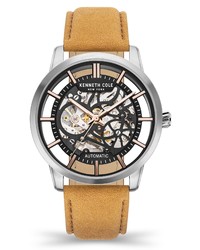 Kenneth Cole New York Skeletal Dial Automatic Leather Watch