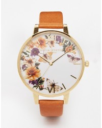 Olivia Burton Enchanted Garden Tan Leather Watch