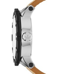 adidas Originals Amsterdam Silicone Bezel Leather Strap Watch 54mm