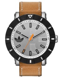 adidas Originals Amsterdam Silicone Bezel Leather Strap Watch 54mm