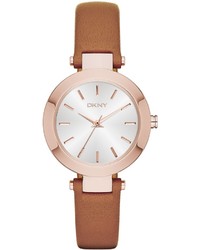 DKNY Stanhope Rose Gold Ip Tan Leather Watch