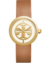 Tory Burch The Reva Three Hand Leather Strap Watch Light Browngolden