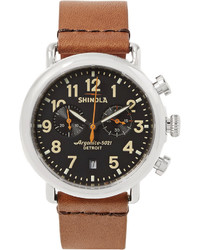 Shinola The Runwell 41mm Stainless Steel And Leather Chronograph Watch