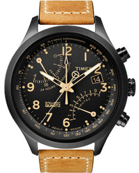 Timex Watch Intelligent Quartz Fly Back Chrono Tan Leather Strap 43mm T2n700ab