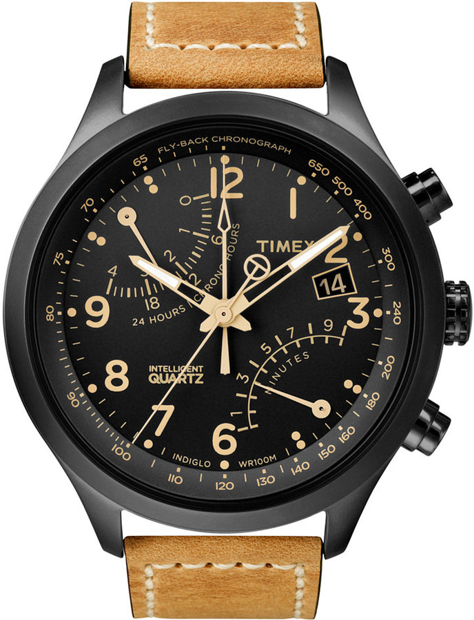 Timex Watch Intelligent Quartz Fly Back Chrono Tan Leather Strap 43mm  T2n700ab, $165 | Macy's | Lookastic