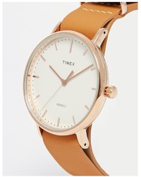 Timex Weekender Fairfield Leather Watch In Brown Tw2p91200
