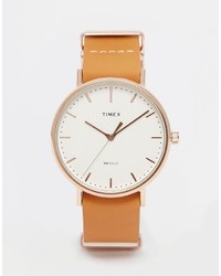 Timex Weekender Fairfield Leather Watch In Brown Tw2p91200
