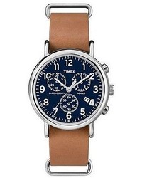 Timex Weekender Slip Thru Leather Strap Chronograph Watch Tanblue Tw2p62300jt