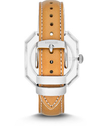 Fossil Wrist Pop Three Hand Date Leather Watch Tan With White
