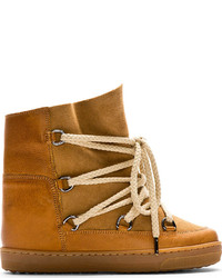 Isabel Marant Camel Leather Wedge Nowles Boots