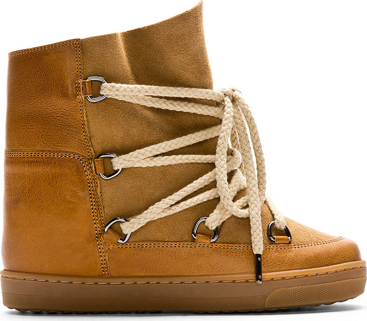 Isabel Marant Camel Leather Wedge Nowles Boots, $810 | SSENSE | Lookastic