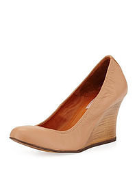 Tan Leather Wedge Pumps