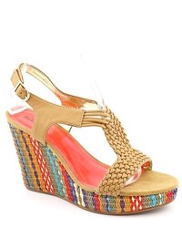 Abril Brown Open Toe Wedge Sandals Shoes