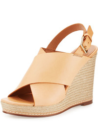 Andr Assous Cora Leather Crisscross Wedge Sandal Nude