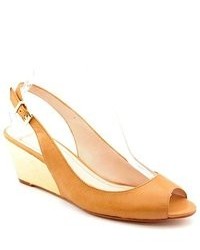 BCBGeneration Trysta Tan Open Toe Leather Wedge Sandals Shoes