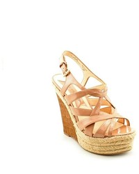 Boutique 9 Flower Tan Open Toe Leather Wedge Sandals Shoes