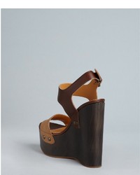 Lanvin Brown Two Tone Leather Wedge Heels