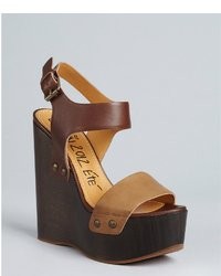 Lanvin Brown Two Tone Leather Wedge Heels