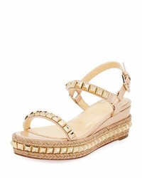 Christian Louboutin Cataclou Two Band Red Sole Wedge Sandal Nude