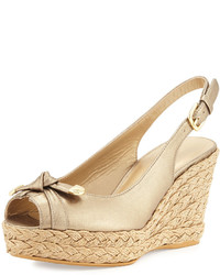 Stuart Weitzman Chatter Knotted Leather Wedge Sandal Ale
