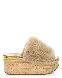 Chloé Chloe Camille Shearling Leather Wedge Sandals