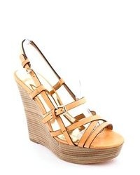 Coach Braxton Tan Leather Wedge Sandals Shoes Newdisplay