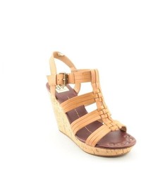 DV by Dolce Vita Shellie Brown Leather Wedge Sandals Shoes