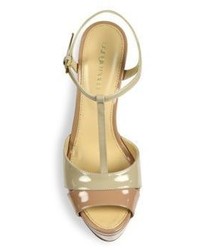 Sergio Rossi Edwige Patent Leather T Strap Platform Wedge Sandals