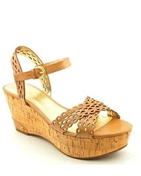 Ivanka Trump Aubrie Tan Leather Wedge Sandals Shoes