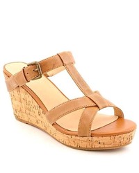 Kelly & Katie Calabria Tan Leather Wedge Sandals Shoes Newdisplay