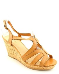 Kelly & Katie Cara Tan Open Toe Leather Wedge Sandals Shoes
