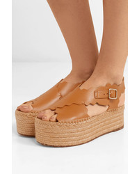 Chloé Lauren Scalloped Leather Espadrille Platform Sandals