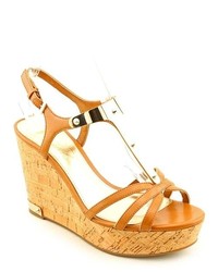 Marc Fisher Hannah Brown Faux Leather Wedge Sandals Shoes