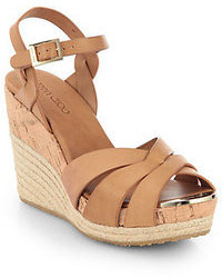 Jimmy Choo Pallet Leather Espadrille Wedge Sandals