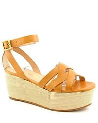 Pour La Victoire Noletta Brown Leather Wedge Sandals Shoes Uk 8