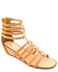 Report Meliza Tan Open Toe Faux Leather Wedge Sandals Shoes Uk 65