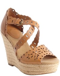 AERIN Rin Ivory Perforated Detail Leather Laila Jute Wedge Sandals
