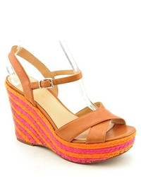 Via Spiga Evelina Brown Open Toe Leather Wedge Sandals Shoes