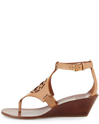 Tory Burch Zoey Leather Logo Wedge Sandal Sand