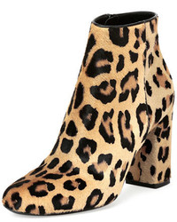 Saint Laurent Leopard Print Calf Hair Ankle Boot Natural