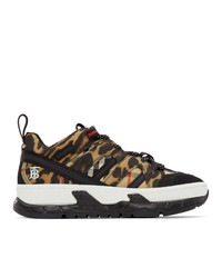 Burberry Black And Beige Leopard Union Sneakers